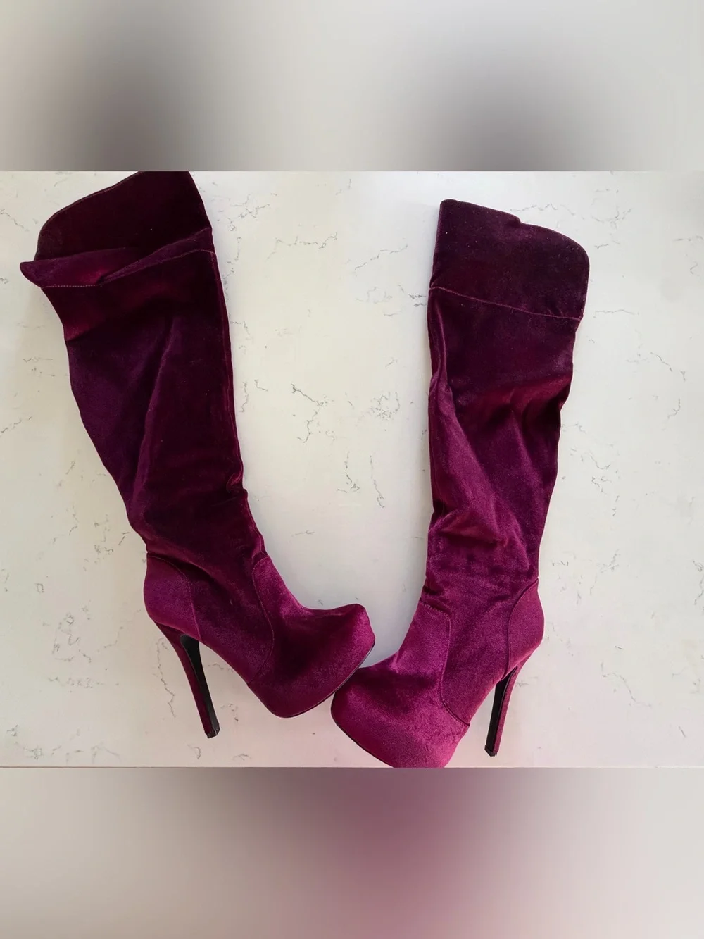 JustFab Wine Velvet Over-the-Knee Stiletto Boots